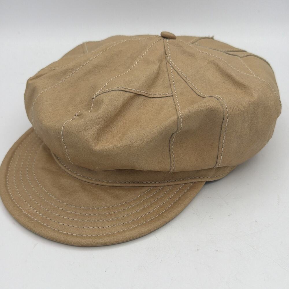 VTG Wilson's Leather Maxima Patchwork Newsboy Cabbie Style Hat Cap Med Tan